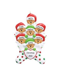 Personalized Bear Stocking Family of 7 Christmas Tree Ornament