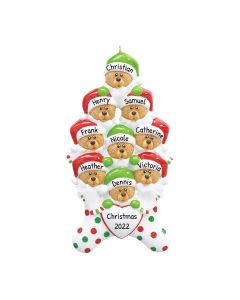 Personalized Bear Stocking Family of 9 Christmas Tree Ornament 