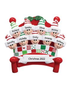 Personalized Bed Heads Family of 9 Christmas Tree Ornament 