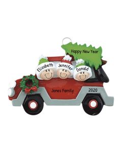 Personalized Christmas Tree Caravan Family of 3 Ornament 