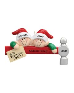 Personalized Elf Workers Family of 2 Christmas Tree Ornament 