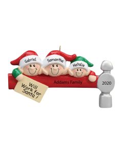 Personalized Elf Workers Family of 3 Christmas Tree Ornament 