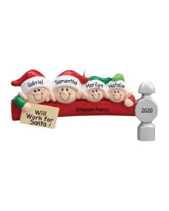 Personalized Elf Workers Family of 4 Christmas Tree Ornament 