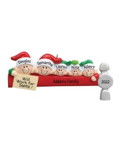 Personalized Elf Workers Family of 5 Christmas Tree Ornament 