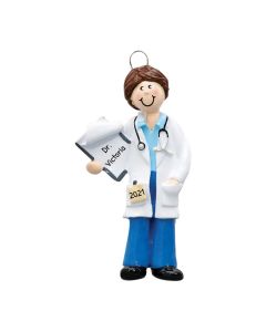 Personalized Doctor Christmas Tree Ornament Female Blue 