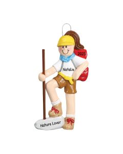 Personalized Hiker Christmas Tree Ornament Female Yellow