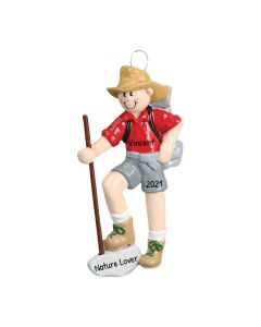 Personalized Hiker Christmas Tree Ornament Male Brown 