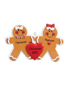 Personalized Gingerbread Family of 2 Christmas Tree Ornament