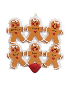 Personalized Gingerbread Family of 6 Christmas Tree Ornament 