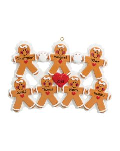 Personalized Gingerbread Family of 7 Christmas Tree Ornament 