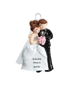 Personalized Cozy Wedding Couple Christmas Tree Ornament Brunette 