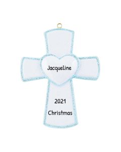 Personalized Cross Christmas Tree Ornament Blue Male 