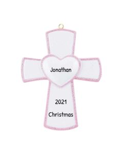 Personalized Cross Christmas Tree Ornament Pink Female 
