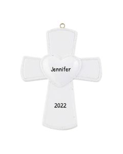 Personalized Cross Christmas Tree Ornament White Gender Neutral 