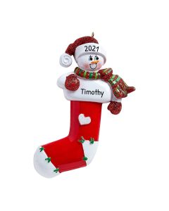Personalized Long Stocking Snowman Ornament 