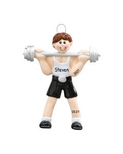 Personalized Weight lifter Christmas Tree Ornament Brunette 