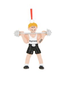 Personalized Weight lifter Christmas Tree Ornament Blonde