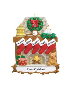 Personalized Fireplace Stockings Family of 5 Christmas Tree Ornament 