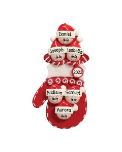 Personalized Mitten Family of 6 Christmas Ornament 