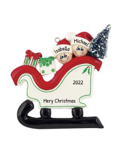 Personalized Sleigh Family of 2 Christmas Tree Ornament 