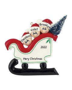 Personalized Sleigh Family of 3 Christmas Tree Ornament 