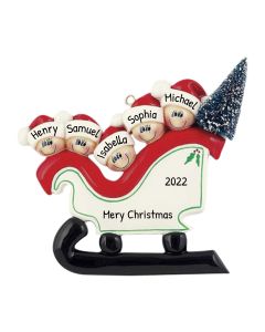 Personalized Sleigh Family of 5 Christmas Tree Ornament 