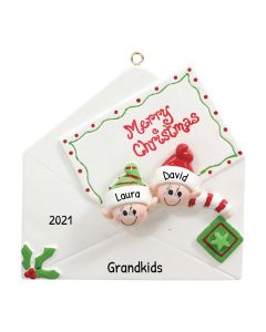 Personalized Christmas Letter Family of 2 Tree Ornament 