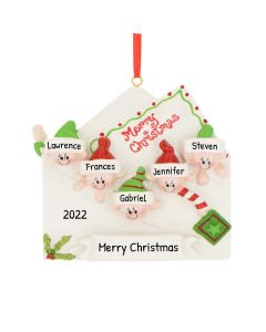 Personalized Christmas Letter Family of 5 Tree Ornament 