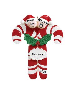 Personalized Candy Cane Family of 2 Christmas Tree Ornament 