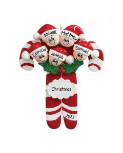 Personalized Candy Cane Family of 5 Christmas Tree Ornament