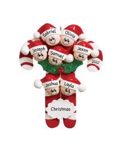 Personalized Candy Cane Family of 7 Christmas Tree Ornament 