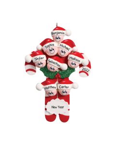 Personalized Candy Cane Family of 8 Christmas Tree Ornament