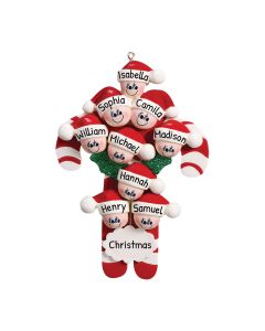 Personalized Candy Cane Family of 9 Christmas Tree Ornament 