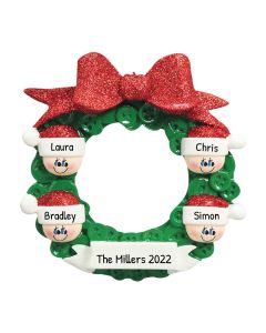 Personalized Button Wreath Family of 4 Christmas Tree Ornament 