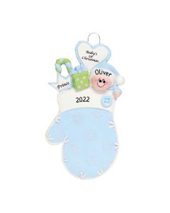 Personalized Baby Mitten Christmas Tree Ornament Male
