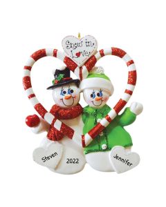 Personalized Candy Cane Snowman Couple Ornament 