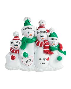 Personalized Expecting Snow Family of 4 Christmas Tree Ornament 