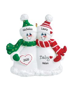 Personalized Expecting Snow Family of 2 Christmas Tree Ornament 