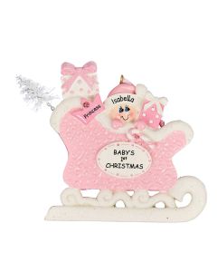 Personalized Pink Baby Sleigh Christmas Tree Ornament