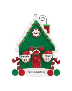 Personalized Candy Cane House Family of 2 Christmas Tree Ornament