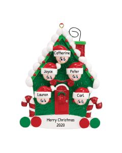 Personalized Candy Cane House Family of 5 Christmas Tree Ornament