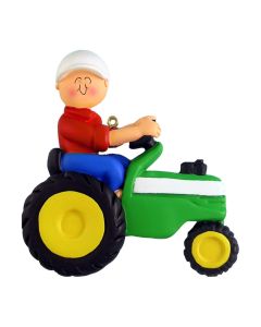 Personalized Green Tractor Man Christmas Tree Ornament Green
