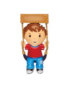 Personalized Kid on Swing Christmas Tree Ornament Male