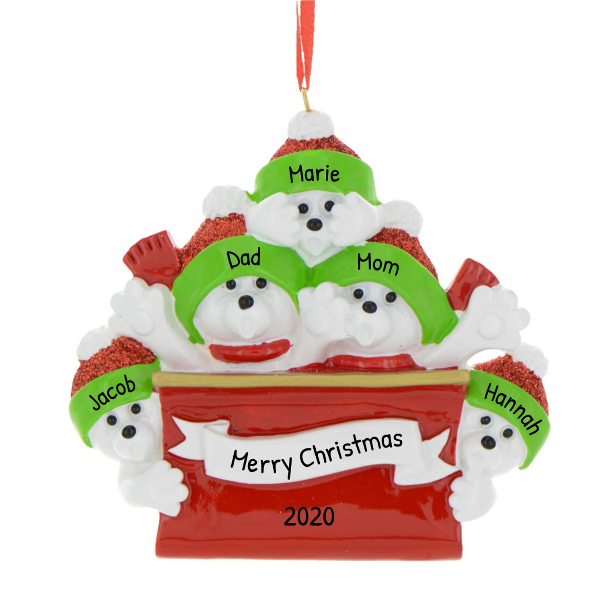 Shop Personalized Toboggan Polar Bear Family Of 5 Christmas Tree 